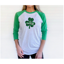 Load image into Gallery viewer, Olde Sawmill Plaid Shamrock Baseball Tee