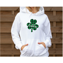Load image into Gallery viewer, Dublin Plaid Shamrock ADULT Hooded Sweatshirt