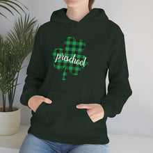 Load image into Gallery viewer, Preschool Plaid Shamrock ADULT Hooded Sweatshirt