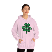 Load image into Gallery viewer, Preschool Plaid Shamrock ADULT Hooded Sweatshirt