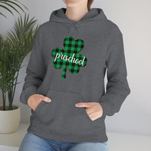 Load image into Gallery viewer, Preschool Plaid Shamrock ADULT Hooded Sweatshirt