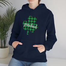 Load image into Gallery viewer, Preschool Plaid Shamrock ADULT Hooded Sweatshirt