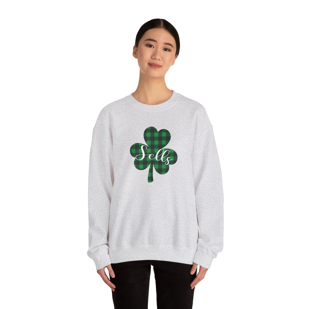 Sells Plaid Shamrock Adult Crewneck