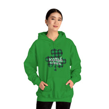 Load image into Gallery viewer, Scottish Corners Plaid Shamrock Hooded Sweatshirt
