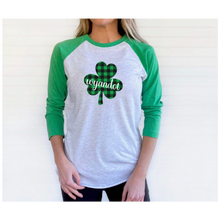 Load image into Gallery viewer, Wyandot Adult Shamrock Raglan Tee - Super Soft Unisex Tri-Blend

