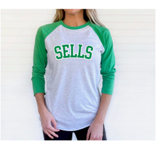 Load image into Gallery viewer, Sells College Block Adult Tri-Blend 3/4 Raglan Tee
