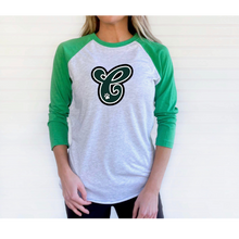 Load image into Gallery viewer, Chapman Letter Logo 3/4 Raglan Teacher Tee
