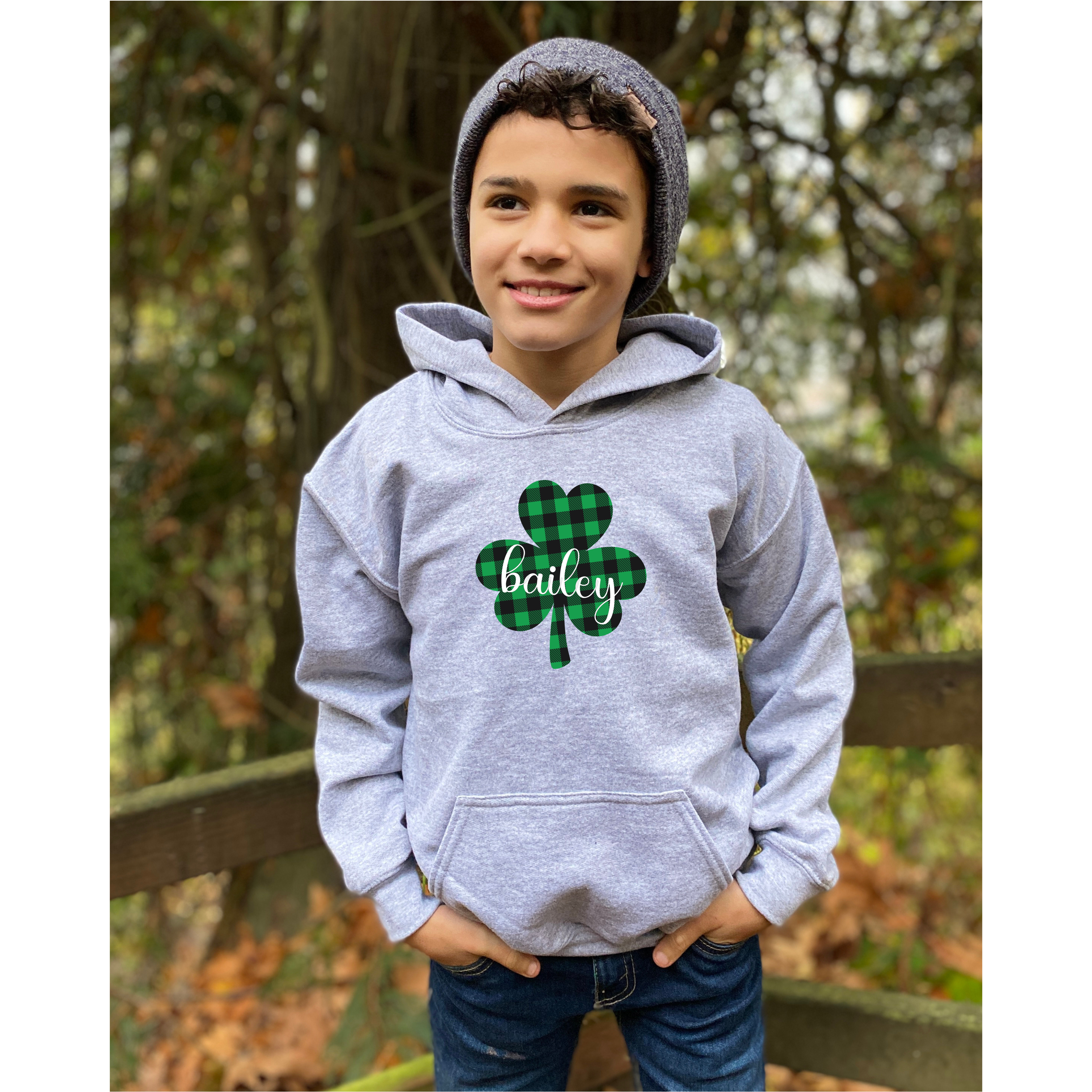 Bailey Plaid Shamrock Youth Hoodie