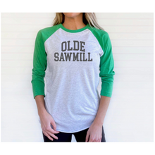 Load image into Gallery viewer, Olde Sawmill Arch ADULT Tri-Blend 3/4 Raglan Tee
