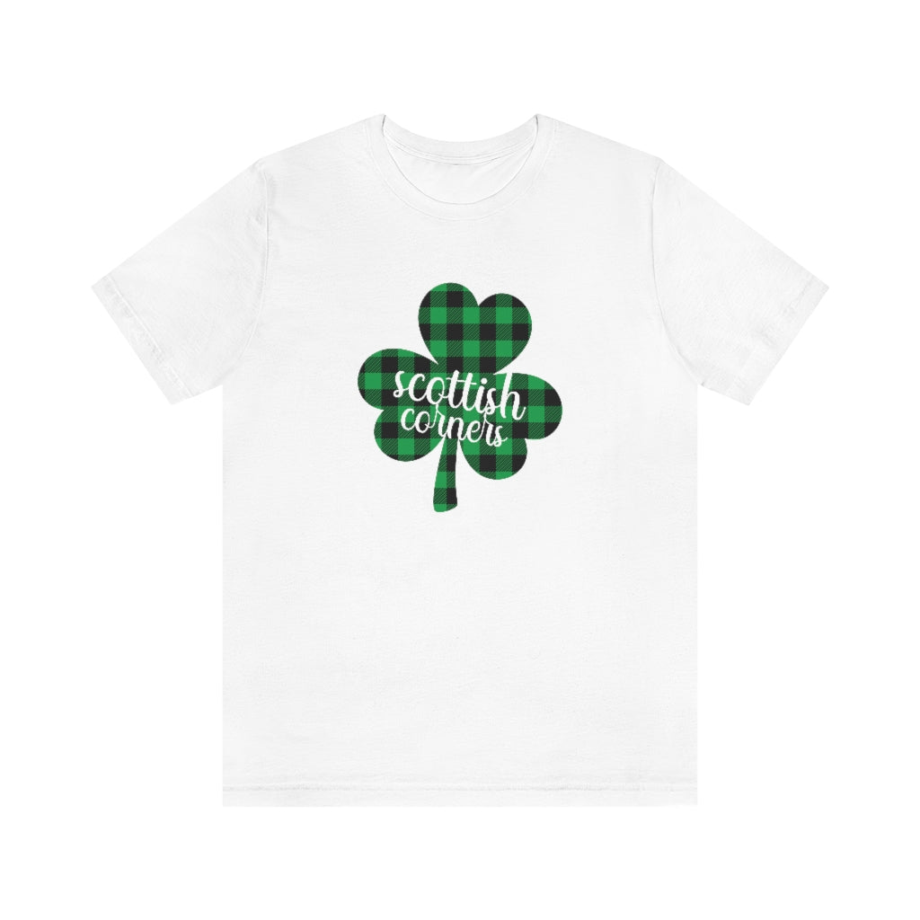 Scottish Corners Plaid Shamrock Adult Tee