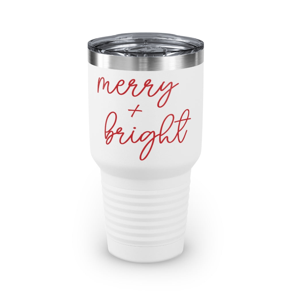 Merry and Bright Script Ringneck Tumbler