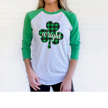 Load image into Gallery viewer, Wright Plaid Shamrock ADULT Baseball Tee
