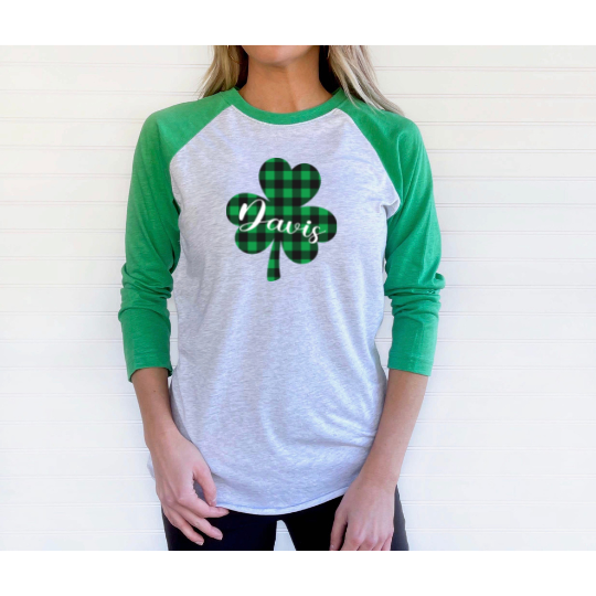 Davis Plaid Shamrock ADULT Baseball Tee